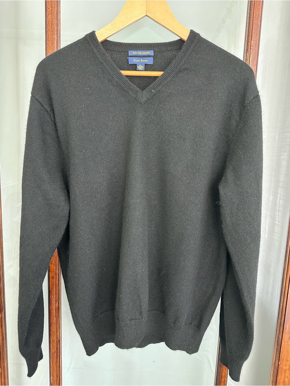 Club Room 100% Cashmere Sweater Mens L Black Long Sleeve V-Neck